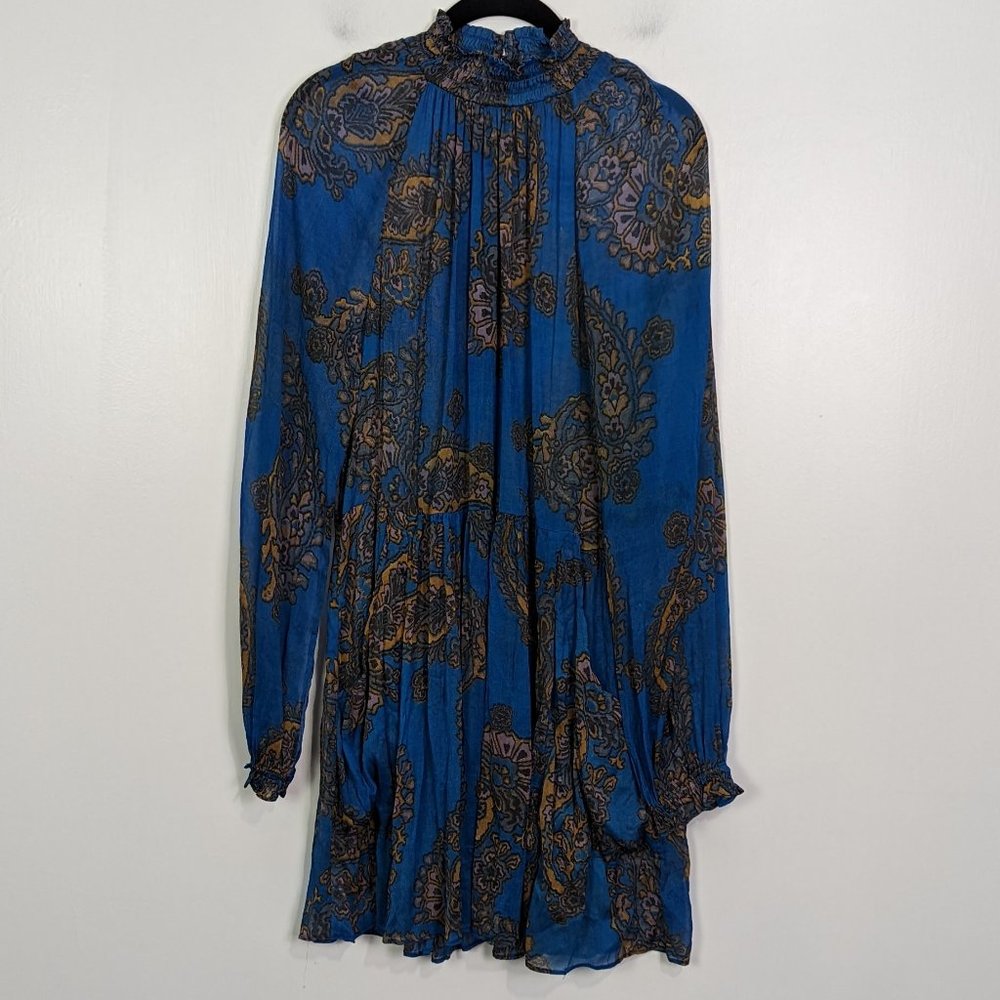 Free People Paisley Blue Long Sleeve Sheer Dress Size M